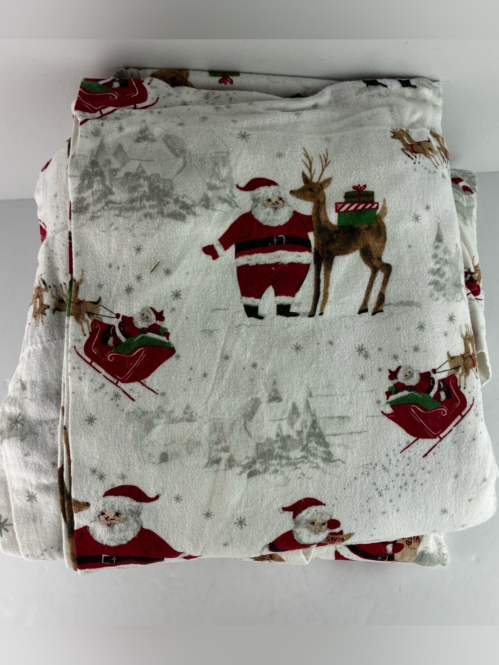 Pottery Barn Kids Heritage Santa Flannel Sheets Set Full
